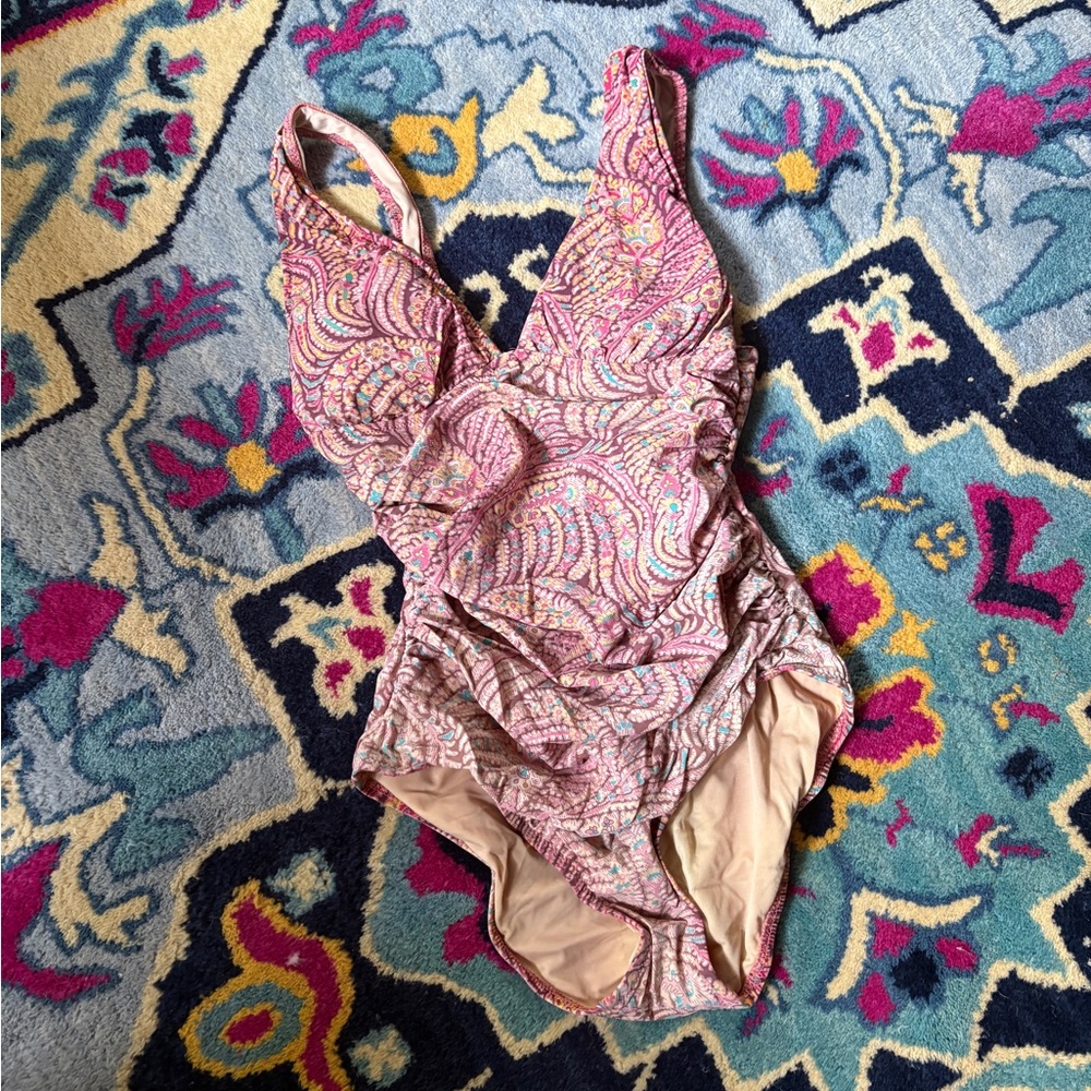 J. Crew Pink Paisley Women’s One-Piece Swimsuit ruched liberty print padded swim
